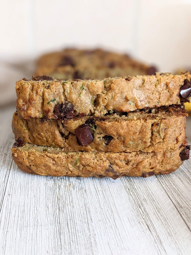 3 slices of banana bread stacked.